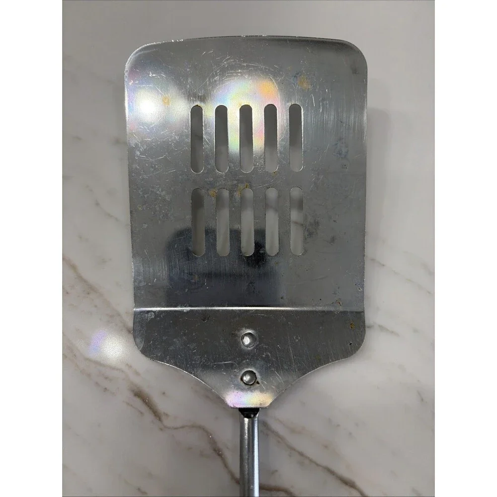 Vintage Stainless Steel Slotted Spatula Turner with Black Handle Flipper